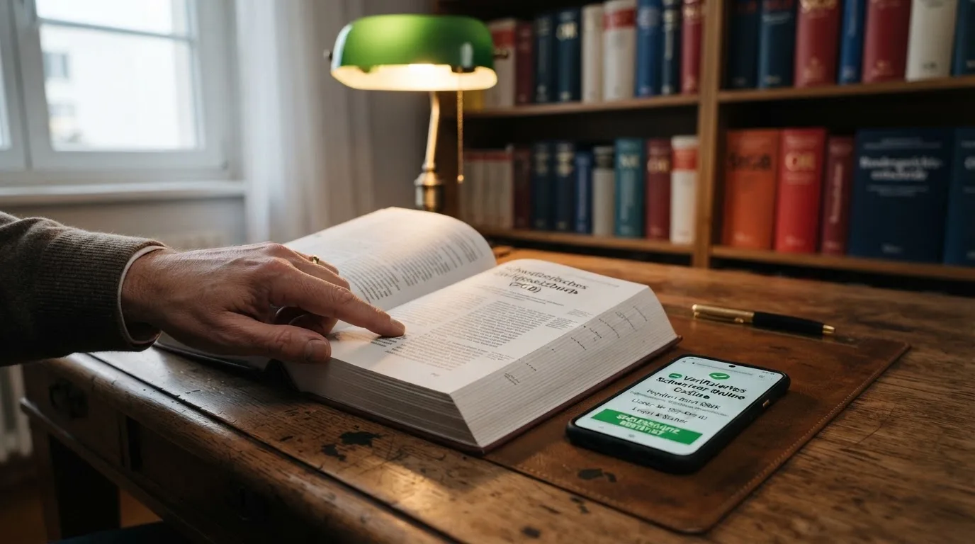 Amtliches Schreiben mit Stempel auf einem Schreibtisch neben einem Gesetzbuch — 150 freispiele ohne einzahlung