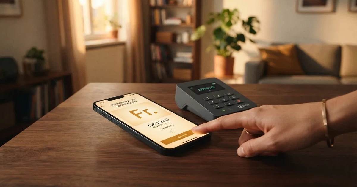Kartenterminal und Smartphone mit einer ausstehenden Zahlungsbenachrichtigung — 5 franken bonus ohne einzahlung casino