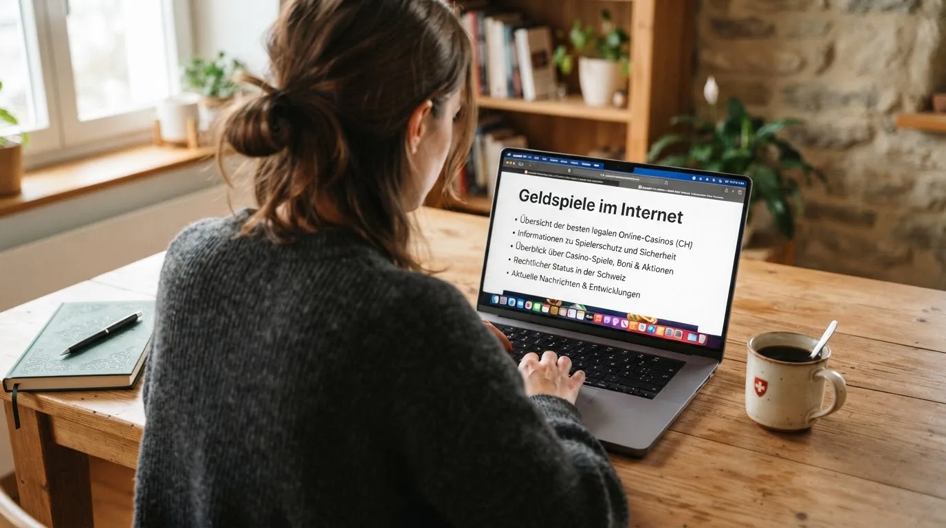 Person am Laptop liest eine Übersichtsseite zu Geldspielen im Internet — aviator online casino