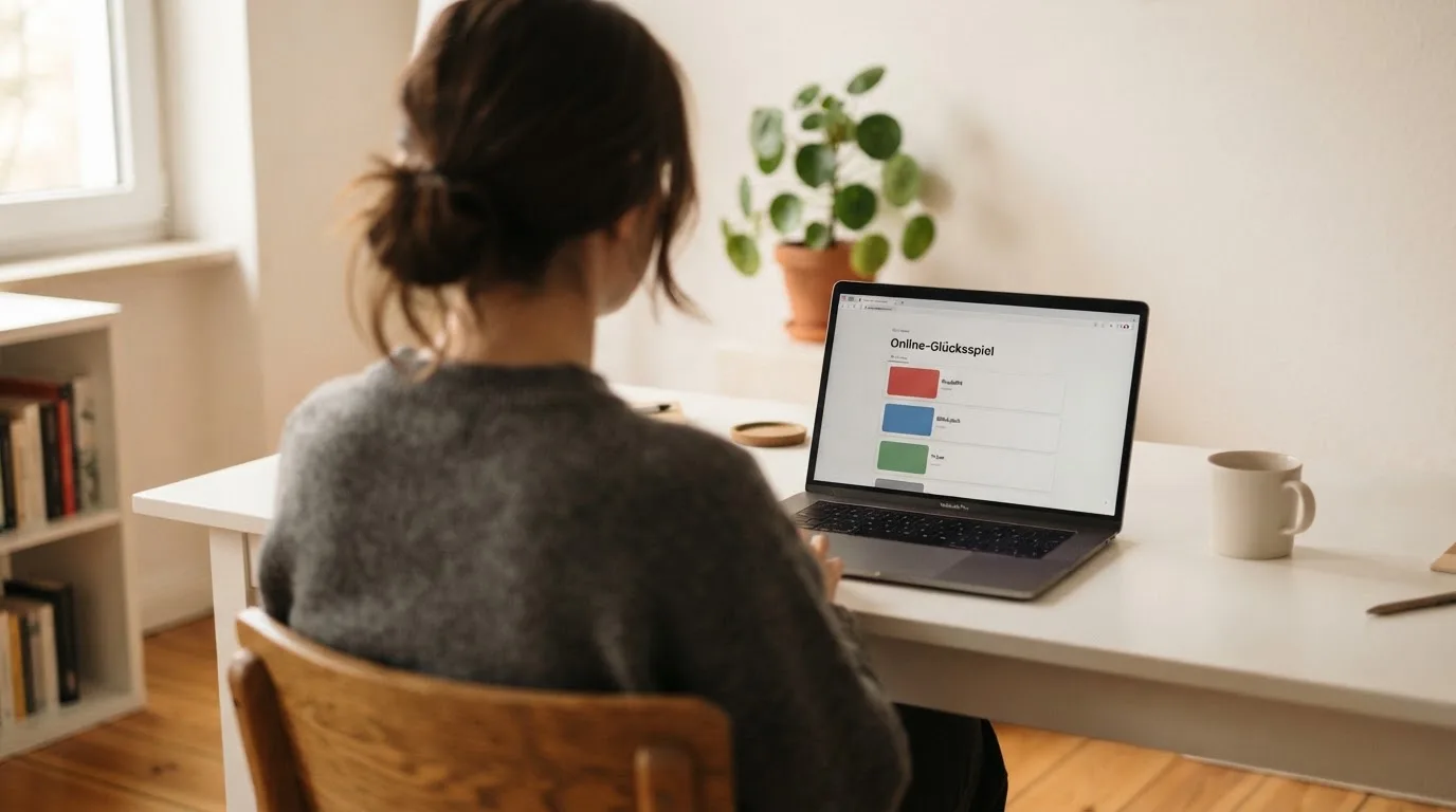 Person am Laptop liest eine Übersichtsseite zu Geldspielen im Internet — beste online casino mit cashtocode bezahlen