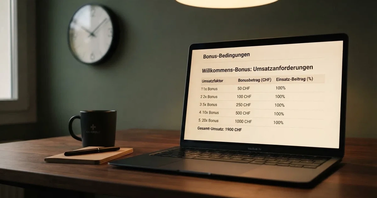 Bildschirm mit Bonusbedingungen, Einsatztabelle und einer Uhr im Hintergrund — online casino bonus ohne einzahlung sofort