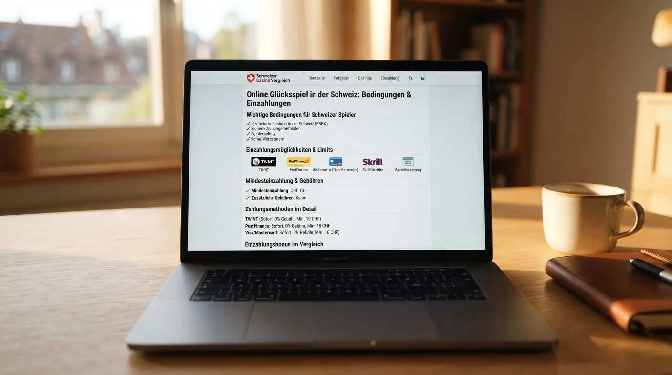 Person am Laptop liest eine Übersichtsseite zu Geldspielen im Internet — online casino bonusbedingungen